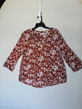 Monday Fun Boho Floral Pintuck Blouse - Size XL